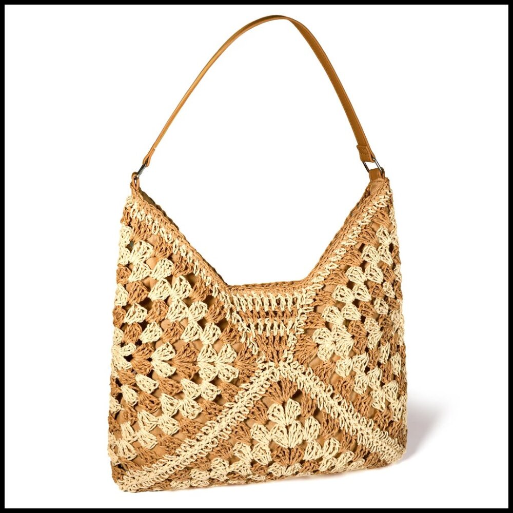 Natural Straw Tote Bag Handwoven Bohemian Casual Shoulder Bag Travel Essential - Picture 1 of 7